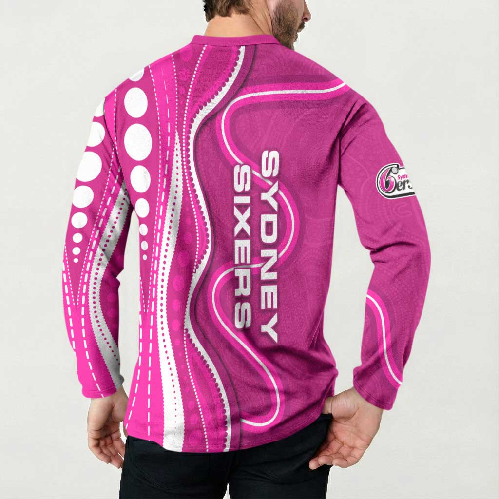 Sydney Sixers Button Sweatshirt Aboriginal Dot Art Pink White - Tribal Wave Pattern
