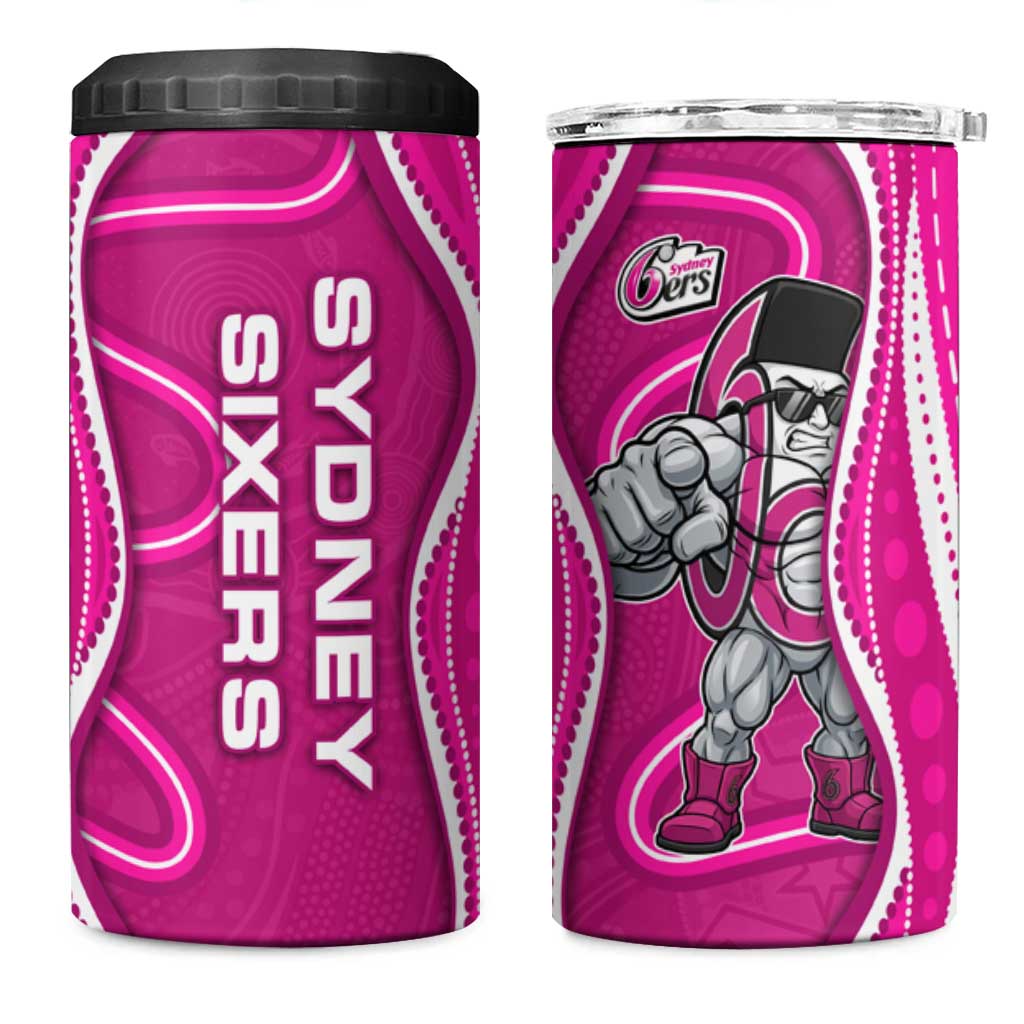 Sydney Sixers 4 in 1 Can Cooler Tumbler Aboriginal Dot Art Pink White - Tribal Wave Pattern