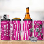 Sydney Sixers 4 in 1 Can Cooler Tumbler Aboriginal Dot Art Pink White - Tribal Wave Pattern