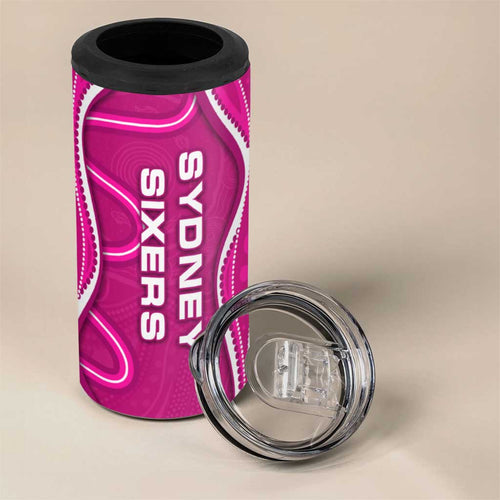 Sydney Sixers 4 in 1 Can Cooler Tumbler Aboriginal Dot Art Pink White - Tribal Wave Pattern