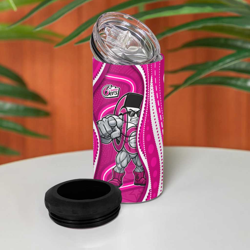 Sydney Sixers 4 in 1 Can Cooler Tumbler Aboriginal Dot Art Pink White - Tribal Wave Pattern