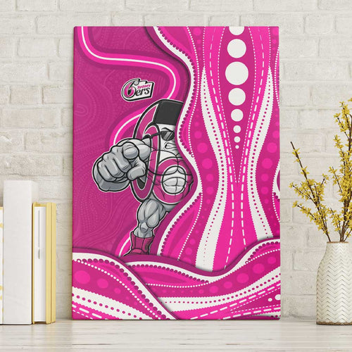 Sydney Sixers Canvas Wall Art Aboriginal Dot Art Pink White - Tribal Wave Pattern