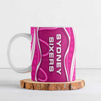 Sydney Sixers Ceramic Mug Aboriginal Dot Art Pink White - Tribal Wave Pattern