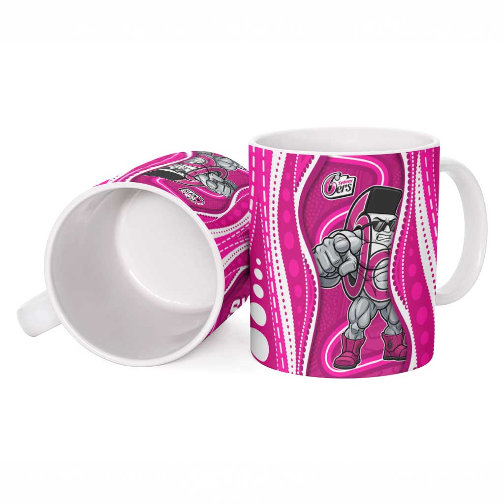 Sydney Sixers Ceramic Mug Aboriginal Dot Art Pink White - Tribal Wave Pattern