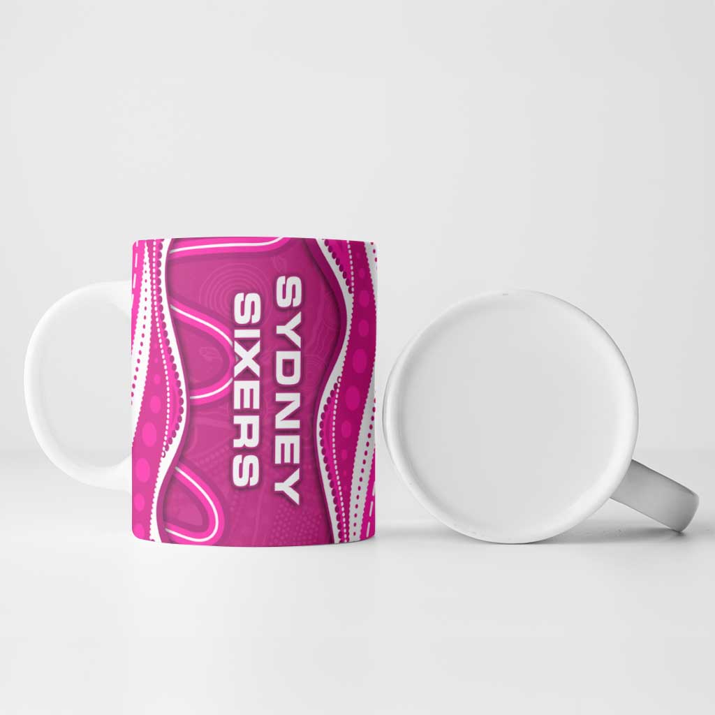 Sydney Sixers Ceramic Mug Aboriginal Dot Art Pink White - Tribal Wave Pattern