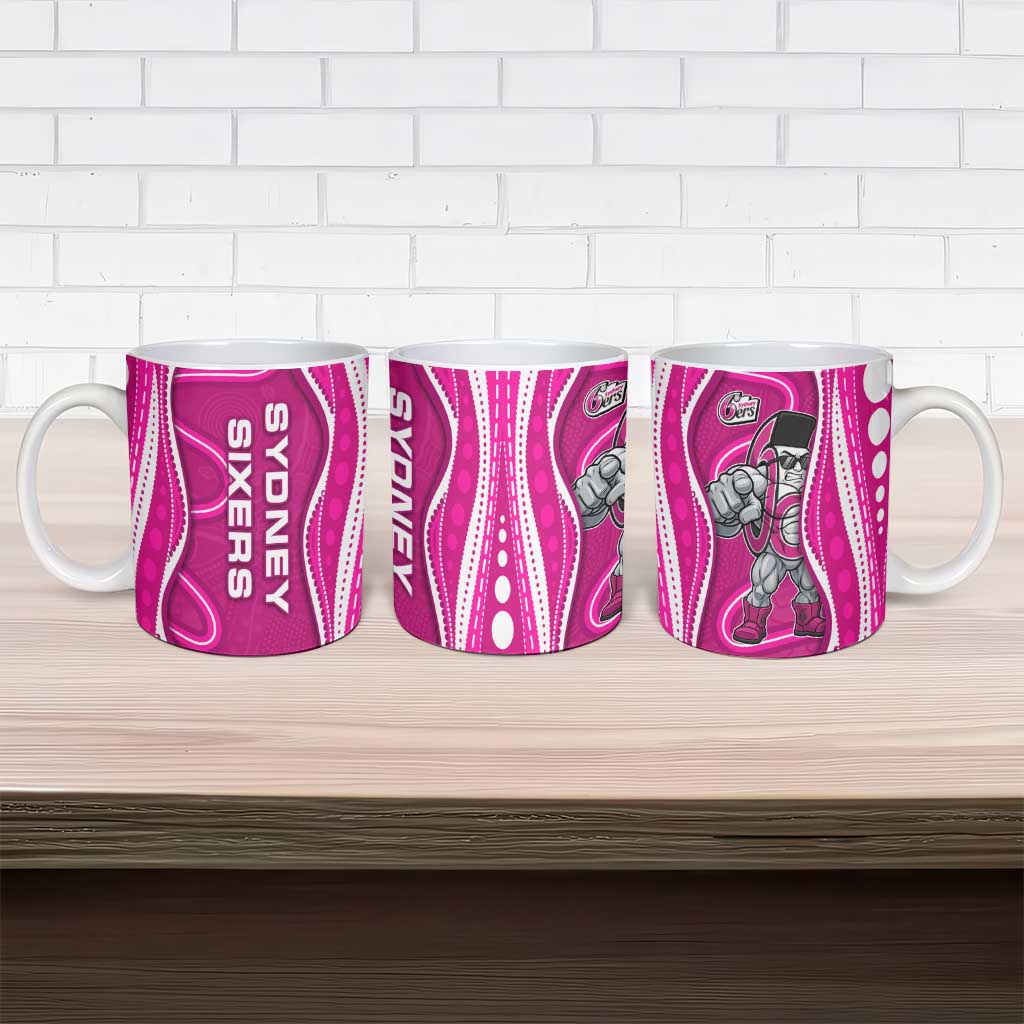 Sydney Sixers Ceramic Mug Aboriginal Dot Art Pink White - Tribal Wave Pattern