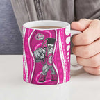Sydney Sixers Ceramic Mug Aboriginal Dot Art Pink White - Tribal Wave Pattern