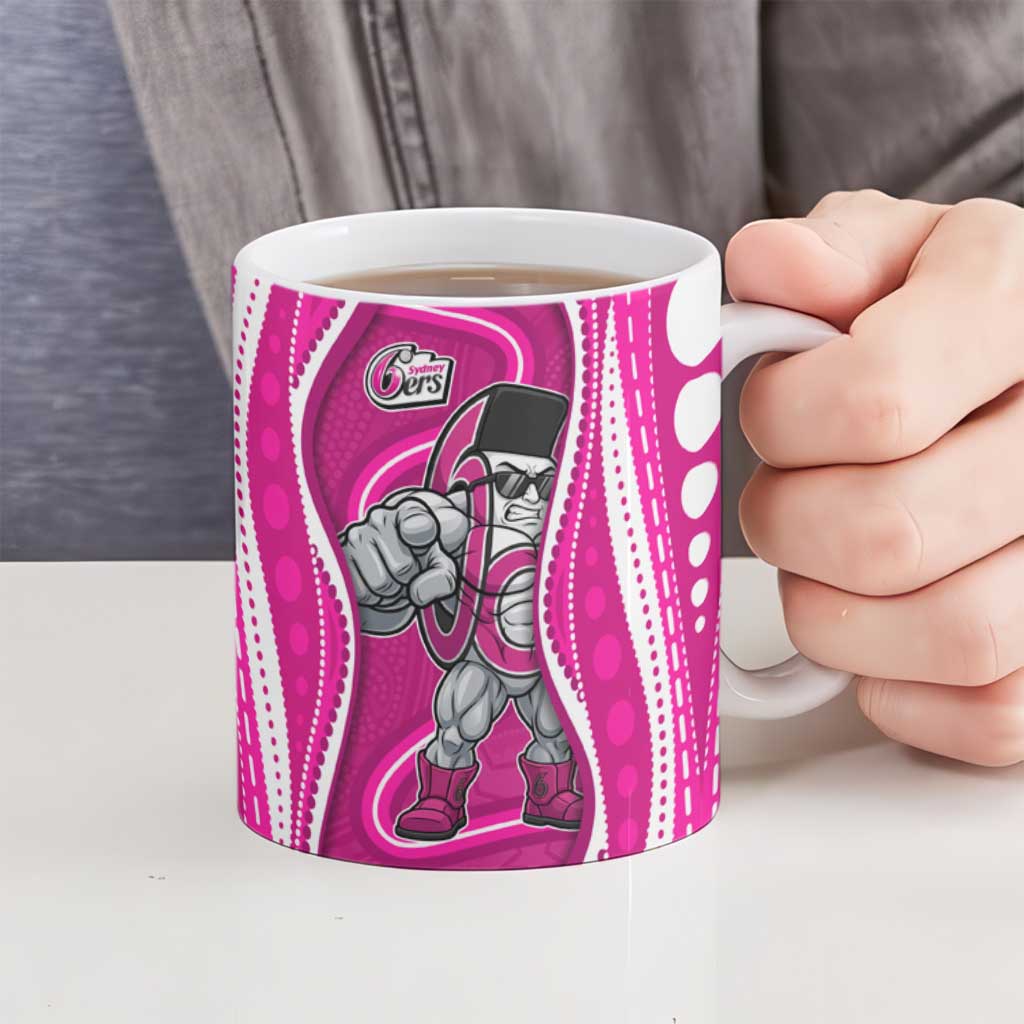Sydney Sixers Ceramic Mug Aboriginal Dot Art Pink White - Tribal Wave Pattern