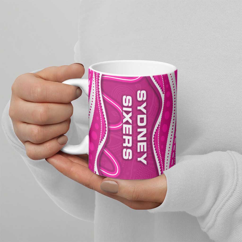 Sydney Sixers Ceramic Mug Aboriginal Dot Art Pink White - Tribal Wave Pattern