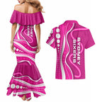 Sydney Sixers Couples Matching Mermaid Dress and Hawaiian Shirt Aboriginal Dot Art Pink White - Tribal Wave Pattern
