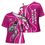 Sydney Sixers Cross Shoulder Shirt Aboriginal Dot Art Pink White - Tribal Wave Pattern