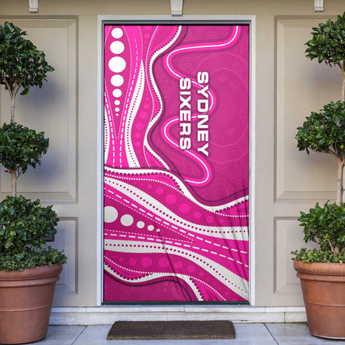 Sydney Sixers Door Cover Aboriginal Dot Art Pink White - Tribal Wave Pattern