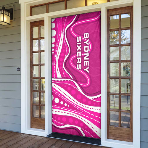 Sydney Sixers Door Cover Aboriginal Dot Art Pink White - Tribal Wave Pattern