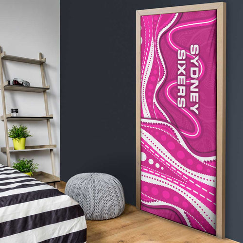 Sydney Sixers Door Cover Aboriginal Dot Art Pink White - Tribal Wave Pattern