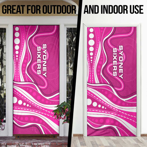 Sydney Sixers Door Cover Aboriginal Dot Art Pink White - Tribal Wave Pattern