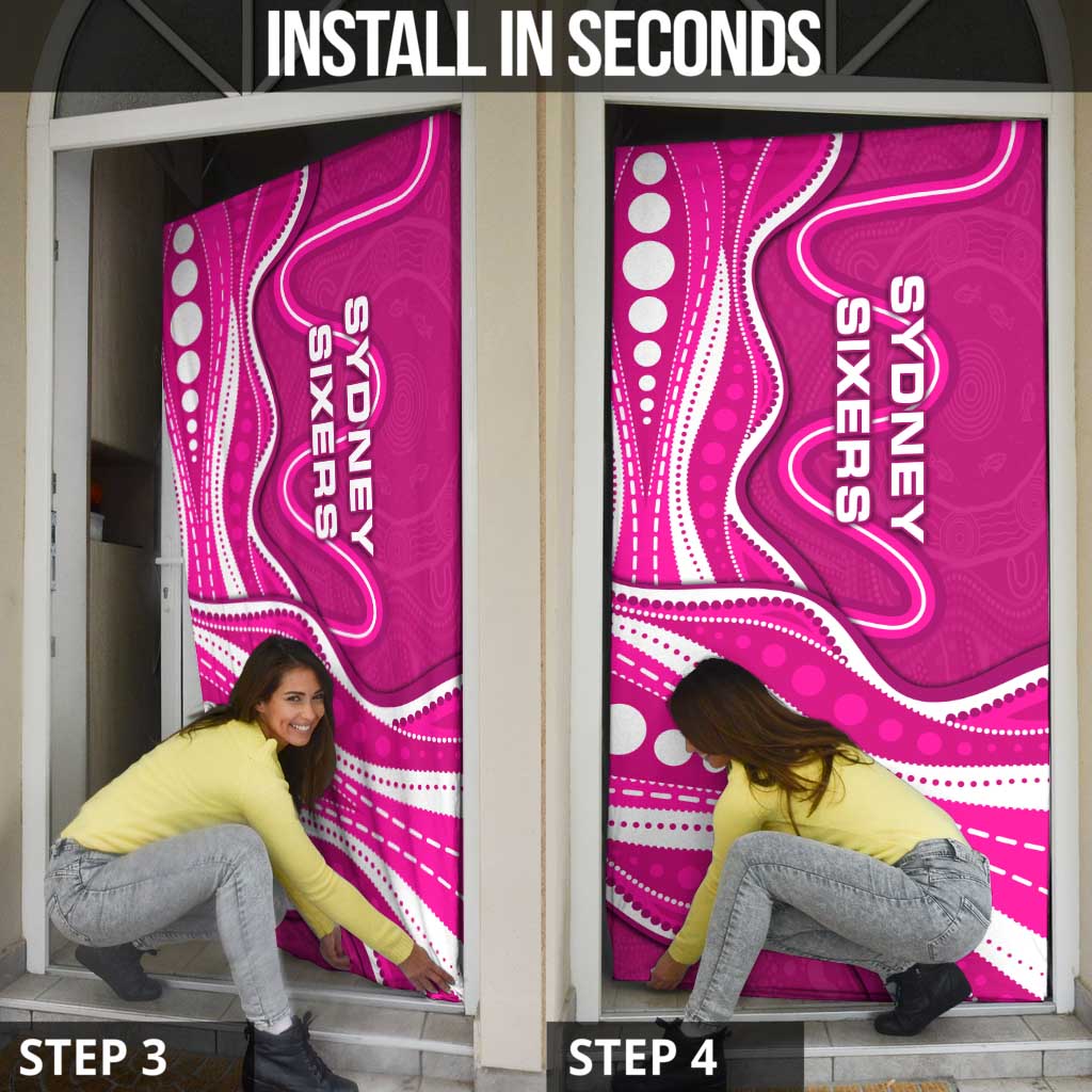 Sydney Sixers Door Cover Aboriginal Dot Art Pink White - Tribal Wave Pattern