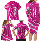 Sydney Sixers Family Matching Long Sleeve Bodycon Dress and Hawaiian Shirt Aboriginal Dot Art Pink White - Tribal Wave Pattern