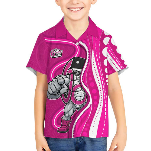 Sydney Sixers Family Matching Long Sleeve Bodycon Dress and Hawaiian Shirt Aboriginal Dot Art Pink White - Tribal Wave Pattern