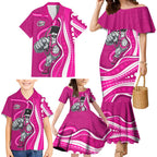 Sydney Sixers Family Matching Mermaid Dress and Hawaiian Shirt Aboriginal Dot Art Pink White - Tribal Wave Pattern