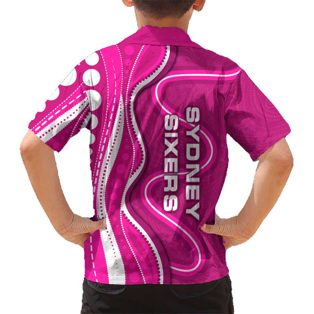 Sydney Sixers Family Matching Off The Shoulder Long Sleeve Dress and Hawaiian Shirt Aboriginal Dot Art Pink White - Tribal Wave Pattern