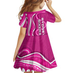 Sydney Sixers Family Matching Off The Shoulder Long Sleeve Dress and Hawaiian Shirt Aboriginal Dot Art Pink White - Tribal Wave Pattern