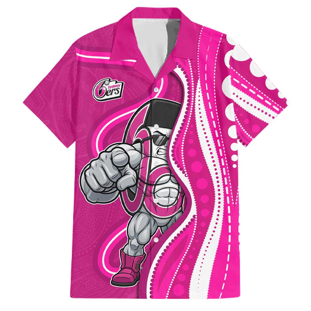 Sydney Sixers Family Matching Off The Shoulder Long Sleeve Dress and Hawaiian Shirt Aboriginal Dot Art Pink White - Tribal Wave Pattern
