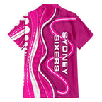 Sydney Sixers Family Matching Off The Shoulder Long Sleeve Dress and Hawaiian Shirt Aboriginal Dot Art Pink White - Tribal Wave Pattern