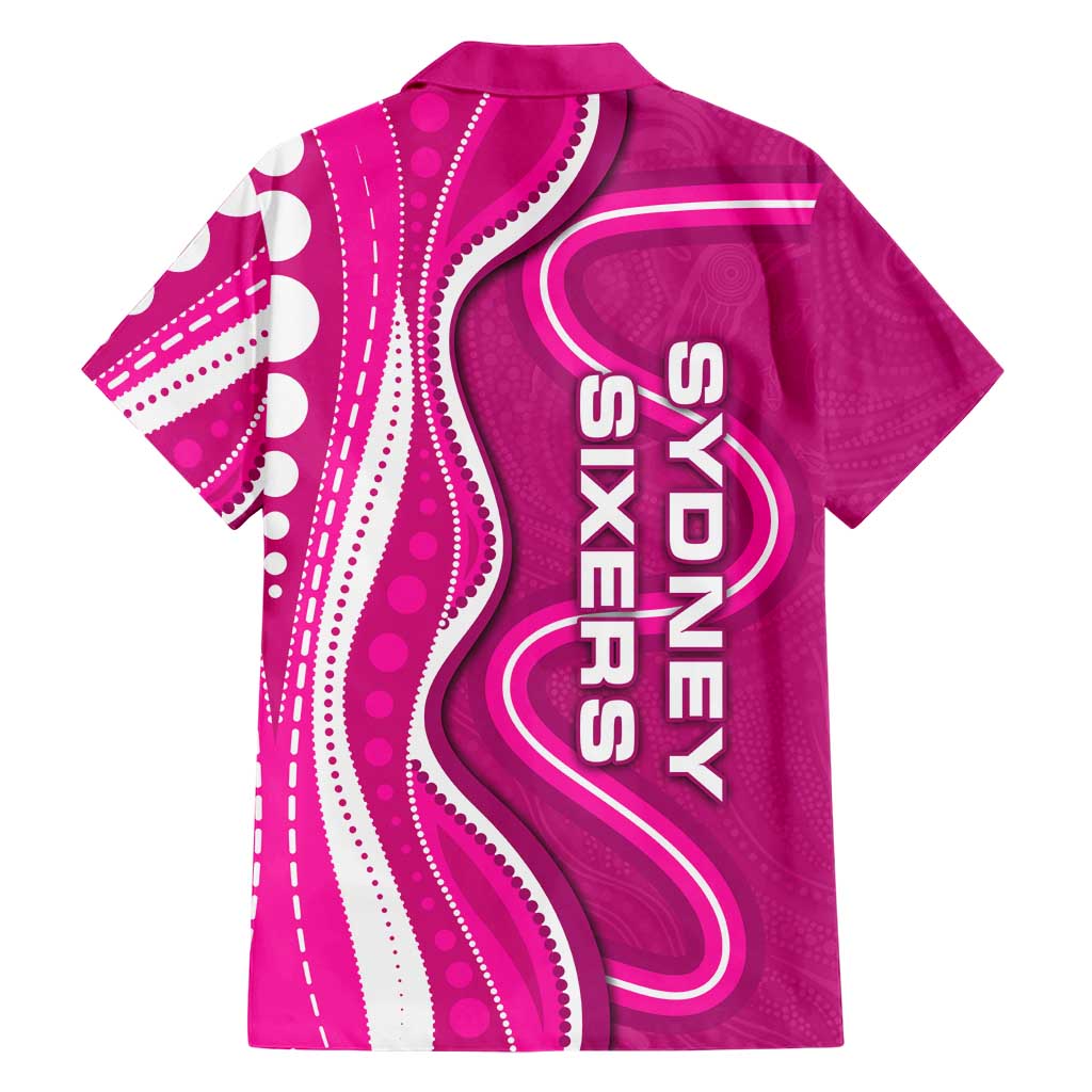 Sydney Sixers Family Matching Off The Shoulder Long Sleeve Dress and Hawaiian Shirt Aboriginal Dot Art Pink White - Tribal Wave Pattern