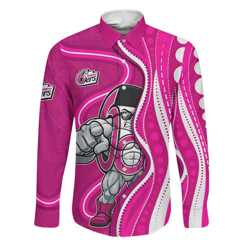 Sydney Sixers Family Matching Off The Shoulder Long Sleeve Dress and Hawaiian Shirt Aboriginal Dot Art Pink White - Tribal Wave Pattern