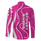 Sydney Sixers Family Matching Off The Shoulder Long Sleeve Dress and Hawaiian Shirt Aboriginal Dot Art Pink White - Tribal Wave Pattern