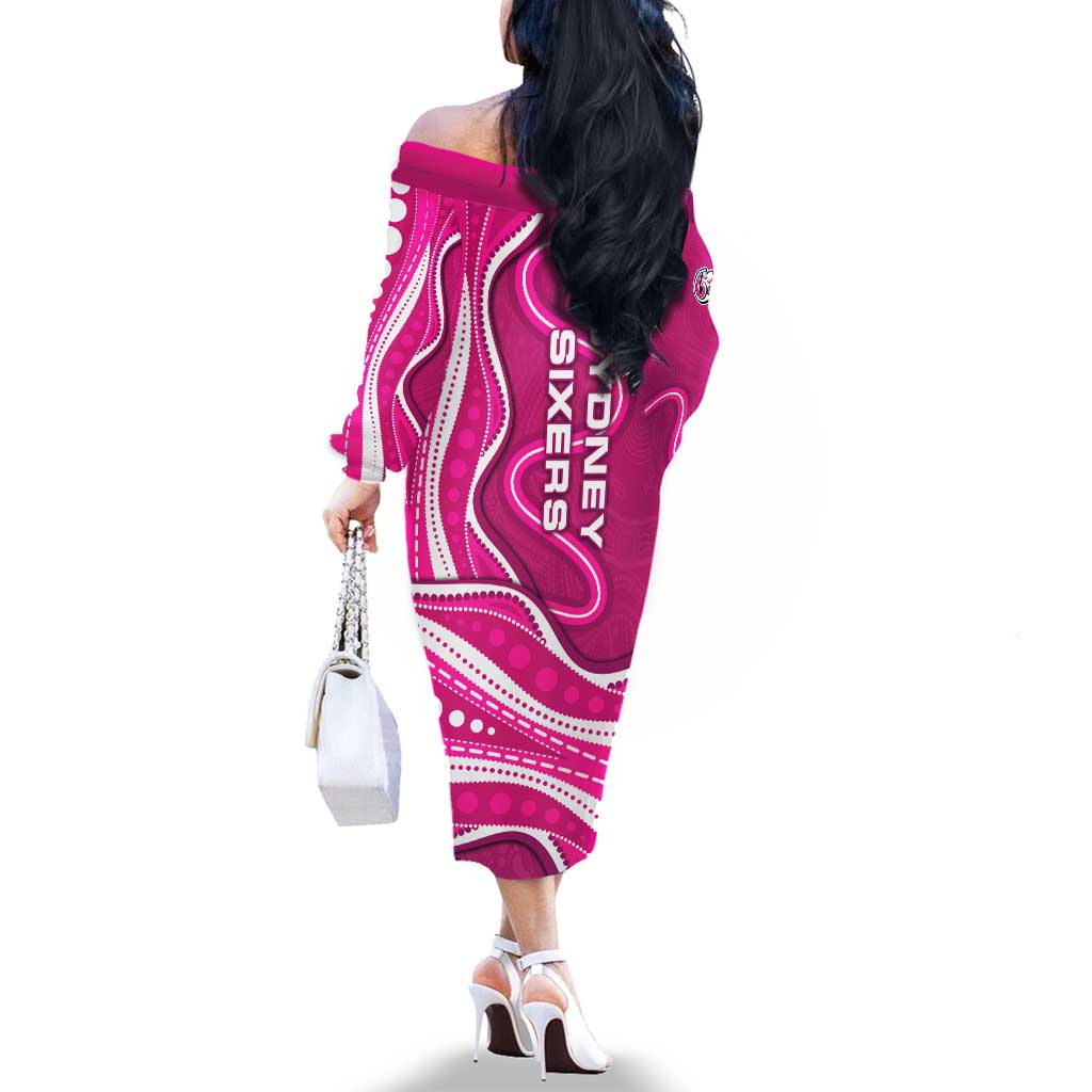 Sydney Sixers Family Matching Off The Shoulder Long Sleeve Dress and Hawaiian Shirt Aboriginal Dot Art Pink White - Tribal Wave Pattern