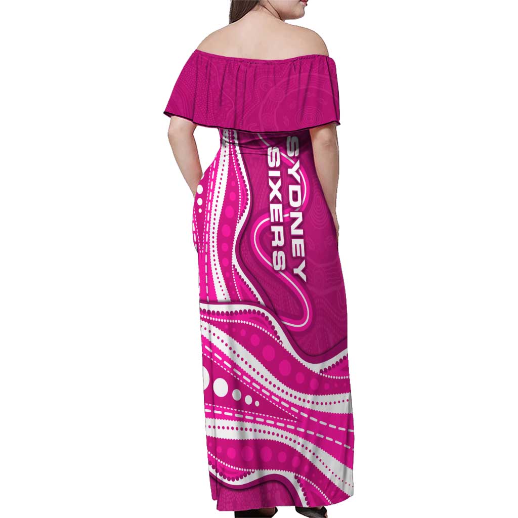 Sydney Sixers Family Matching Off Shoulder Maxi Dress and Hawaiian Shirt Aboriginal Dot Art Pink White - Tribal Wave Pattern