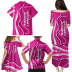 Sydney Sixers Family Matching Puletasi and Hawaiian Shirt Aboriginal Dot Art Pink White - Tribal Wave Pattern