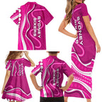Sydney Sixers Family Matching Short Sleeve Bodycon Dress and Hawaiian Shirt Aboriginal Dot Art Pink White - Tribal Wave Pattern
