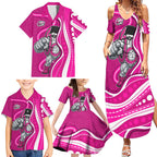Sydney Sixers Family Matching Summer Maxi Dress and Hawaiian Shirt Aboriginal Dot Art Pink White - Tribal Wave Pattern
