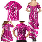 Sydney Sixers Family Matching Summer Maxi Dress and Hawaiian Shirt Aboriginal Dot Art Pink White - Tribal Wave Pattern