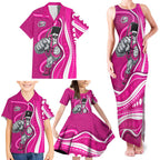 Sydney Sixers Family Matching Tank Maxi Dress and Hawaiian Shirt Aboriginal Dot Art Pink White - Tribal Wave Pattern