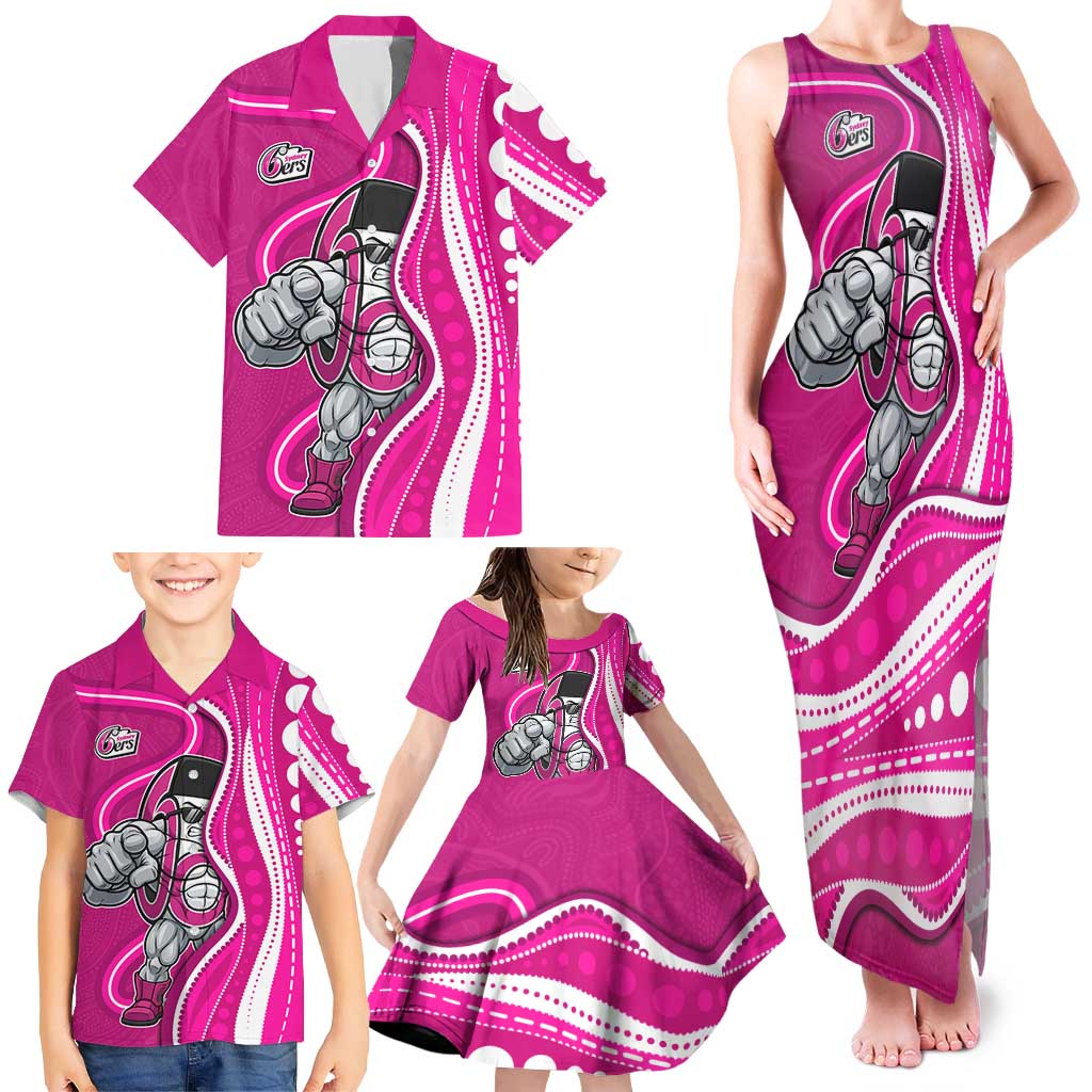 Sydney Sixers Family Matching Tank Maxi Dress and Hawaiian Shirt Aboriginal Dot Art Pink White - Tribal Wave Pattern