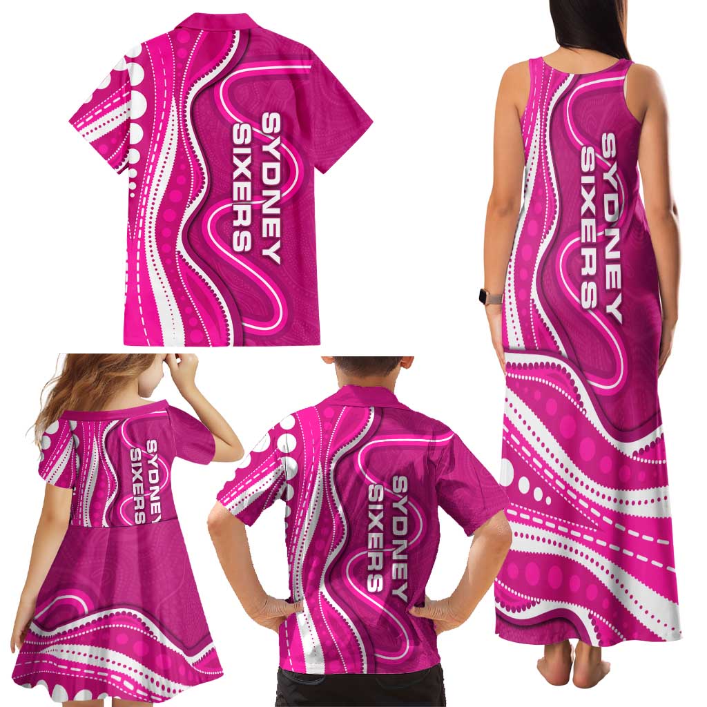 Sydney Sixers Family Matching Tank Maxi Dress and Hawaiian Shirt Aboriginal Dot Art Pink White - Tribal Wave Pattern