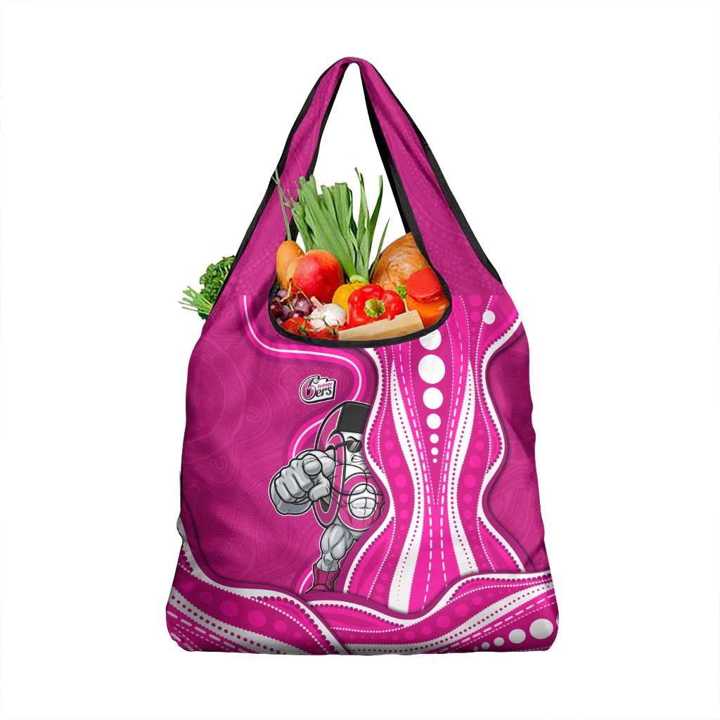 Sydney Sixers Grocery Bag Aboriginal Dot Art Pink White - Tribal Wave Pattern
