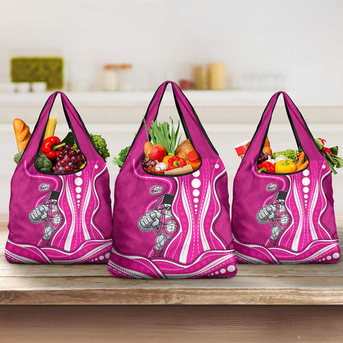 Sydney Sixers Grocery Bag Aboriginal Dot Art Pink White - Tribal Wave Pattern