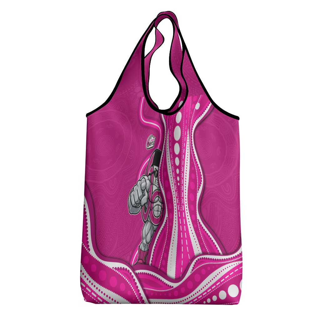 Sydney Sixers Grocery Bag Aboriginal Dot Art Pink White - Tribal Wave Pattern