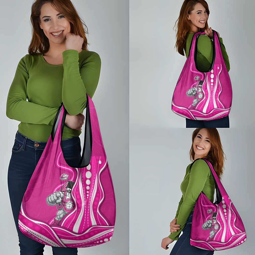 Sydney Sixers Grocery Bag Aboriginal Dot Art Pink White - Tribal Wave Pattern