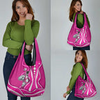 Sydney Sixers Grocery Bag Aboriginal Dot Art Pink White - Tribal Wave Pattern