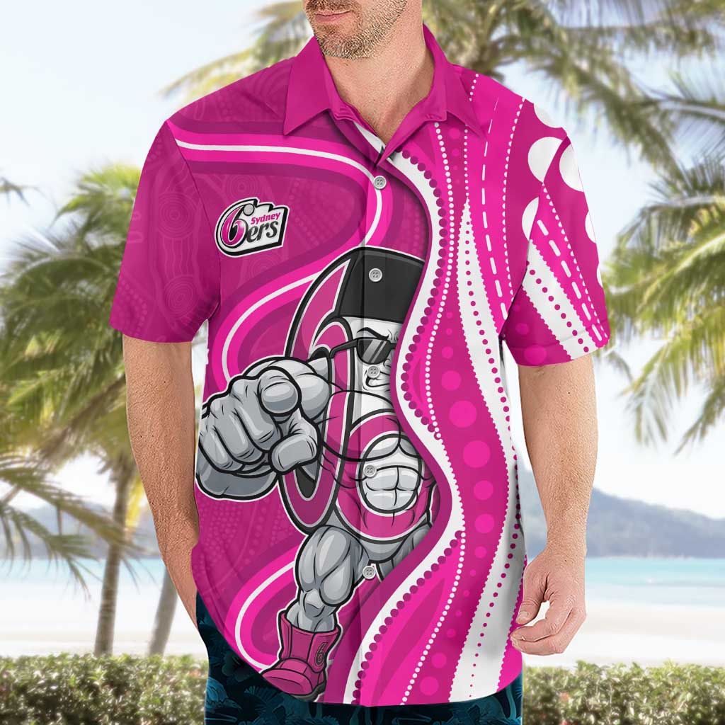 Sydney Sixers Hawaiian Shirt Aboriginal Dot Art Pink White - Tribal Wave Pattern
