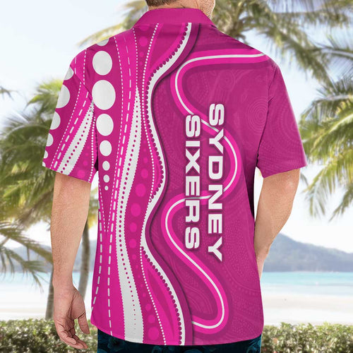 Sydney Sixers Hawaiian Shirt Aboriginal Dot Art Pink White - Tribal Wave Pattern