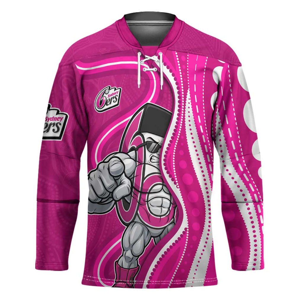 Sydney Sixers Hockey Jersey Aboriginal Dot Art Pink White - Tribal Wave Pattern