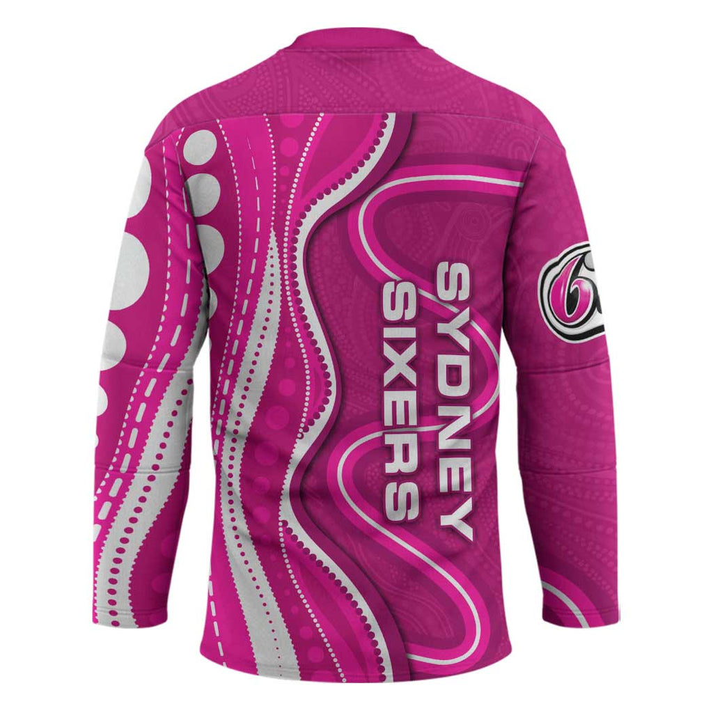 Sydney Sixers Hockey Jersey Aboriginal Dot Art Pink White - Tribal Wave Pattern
