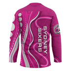 Sydney Sixers Hockey Jersey Aboriginal Dot Art Pink White - Tribal Wave Pattern