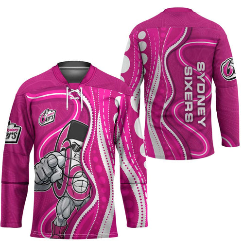 Sydney Sixers Hockey Jersey Aboriginal Dot Art Pink White - Tribal Wave Pattern